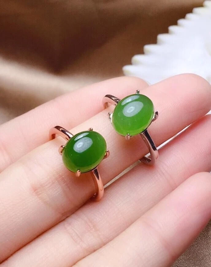 Китайский 18K золото инкрустация ручной работы Hetian нефрит зеленый нефрит кольцо 和田碧玉戒指 - Изображение 4 из 4