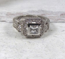 Rhodium over Sterling Silver Art Deco Style Wedding Engagement Ring Right 6.5