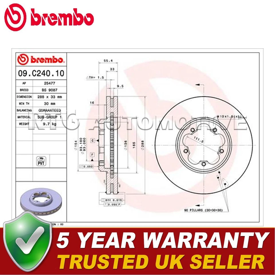 Brembo Front Brake Disc Fits Ford Transit Custom 1.0 2.0 D 2.2 dCi - Image 2 of 4