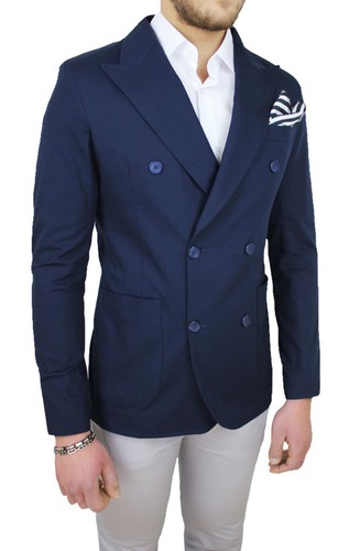 GIACCA BLAZER UOMO DOPPIOPETTO BLU SCURO ELEGANTE 100% MADE IN ITALY IN  COTONE | eBay