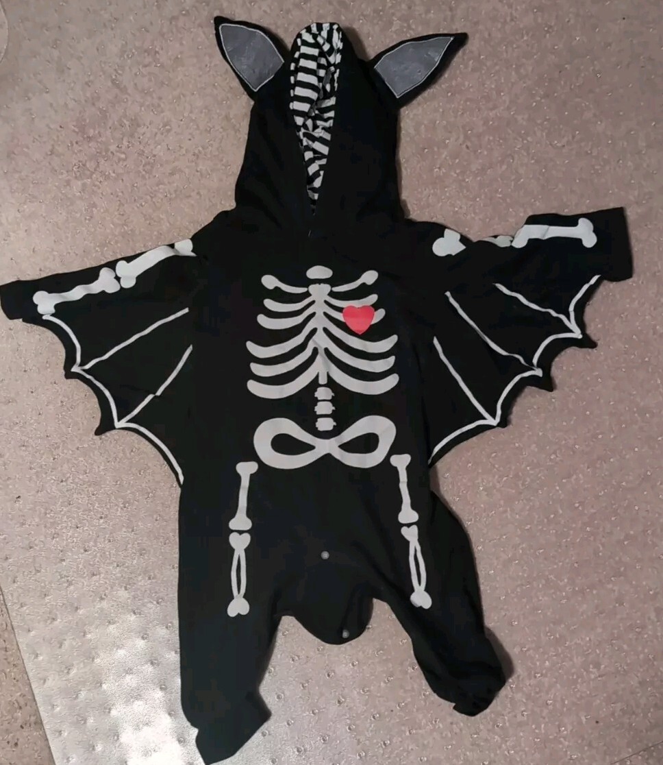 Unisex Halloween Skeleton Bat 6-12 Months One Piece Costume Jumpsuit