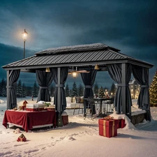 12x20ft Patio Hardtop Gazebo Permanent Galvanized Steel Pavilion for Lawn & Deck