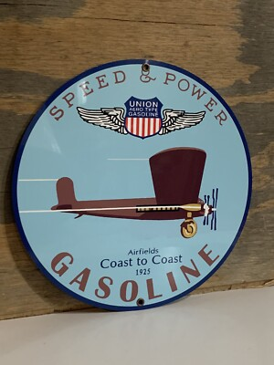 #ad Union Speed amp; Power Aviation man cave gasoline vintage Style round metal sign $22.00