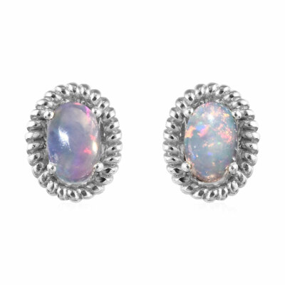  Äthiopische Welo Opal Ohrringe Damen Platin Sterlingsilber ovale Ohrstecker 0,76 cts