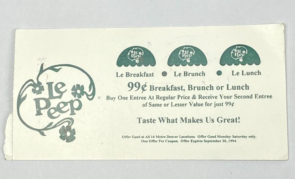 Doobie Brothers Foreigner Concert Ticket Stub 1994 Le Peep Restaurant Ad Denver - Image 4 of 4