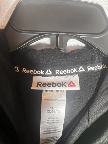 Reebok Boys Black & Neon Green Hoodie Sweatshirt With Zip Pockets XL 14/16 - Picture 5 of 9