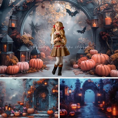 Halloween Pumpkin Castle Backgrounds Kids Adult Photography Props Child Baby Vam