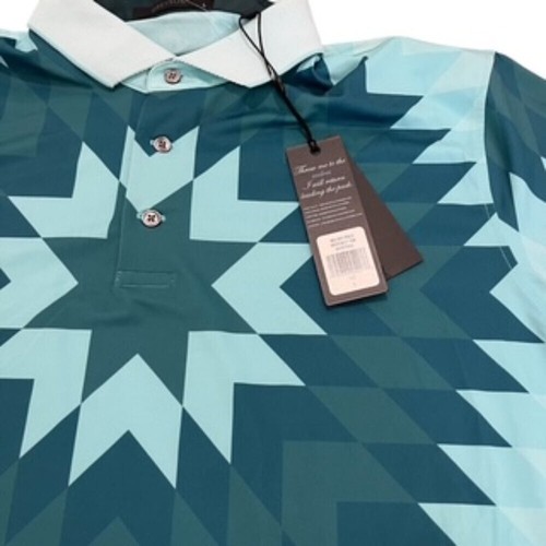 Greyson Geometric Print Golf Polo Shirt Men’s Large Turquoise Green - Picture 6 of 15