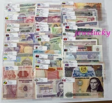 100 Foreign Paper Money 50 Countries World Banknotes UNC Chinese English Flags