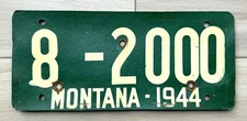 1944 Montana License Plate - Great Number! - Good Original Paint Condition