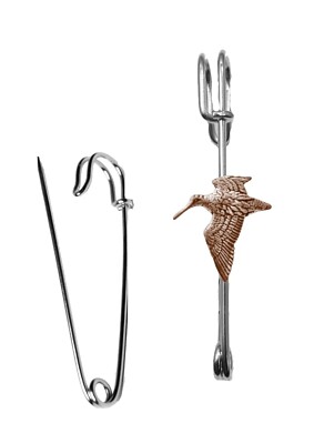 B10 Woodcock KUPFER Effekt Emblem auf einem Kilt Pin Schal Brosche 3'' 7,5 cm