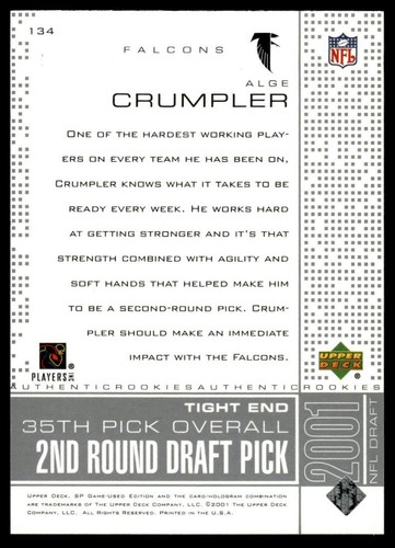 2001 SP Game Used Edition #134 Alge Crumpler #/500 - Picture 2 of 2