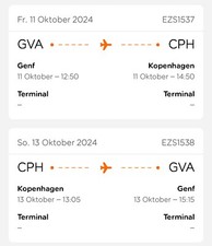 Flugticket von Genf nach Copenhagen am 11. Oktober bis 13. Oktober