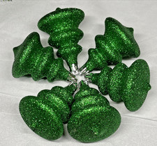 Christmas Shatterproof 6 Pc Ornament Set Glitter Tree Decoration Green
