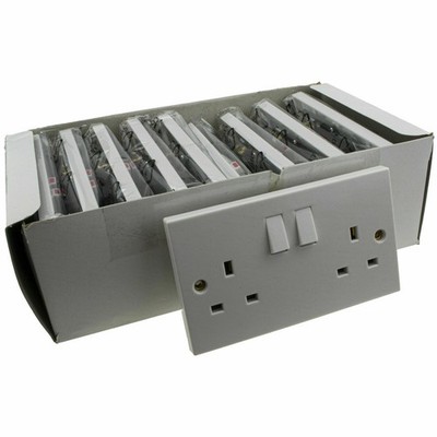 Electrical UK Netzbuchse Doppel 2 Gang Steckdose einpolig 13A weiß [10er-Pack]