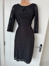 Dorothy Perkins Black Lace Bodycon Midi Dress 3/4 Sleeve Occasion UK 10 S B10