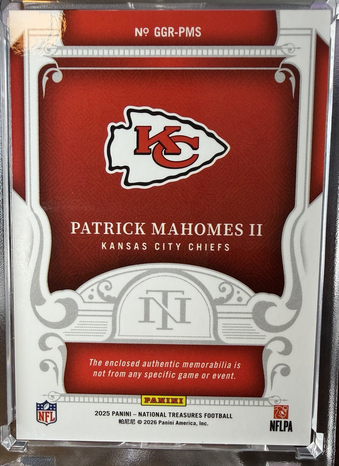 2025 National Treasures Football Game Gear Patrick Mahomes 3-color Patch /99 view 3