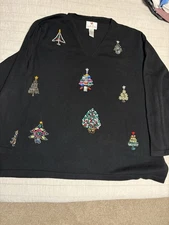 Quacker Factory Christmas Sweater Rhinestone Women's 3X Holiday Kitschy