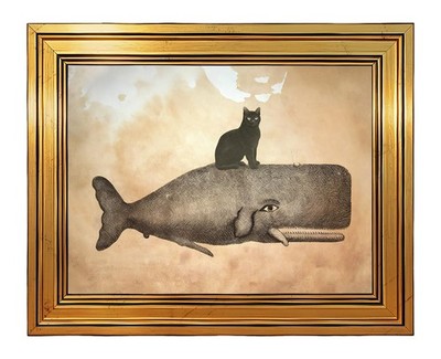 Cat Wall Art for Bathroom, Gold Framed Fish Whale Art Picture Prints, Vintage...
