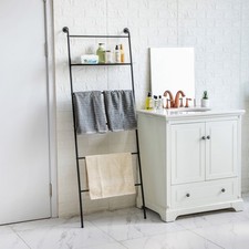 Black Towel Stand Ladder W/ Bathroom Storage Shelf