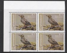 Myanmar 2023 Burmese Bushlark corner block of 4 UMM