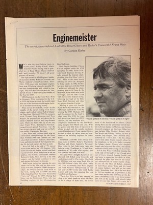 Misc 3726 Article Racing Franz Weis Secret Behind Ilmore Cosworth 10-5-1987 2pg