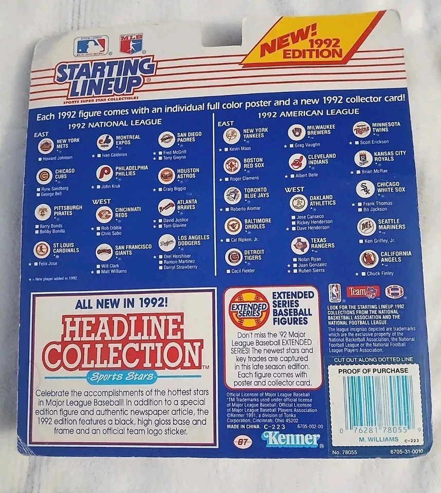 MATT WILLIAMS SAN FRANCISCO GIANTS~1992 Starting Lineup/POSTER &CARD Mint Cond - Image 2 of 2