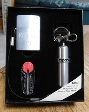 Vintage Zippo Gift Set; Lighter, Flints & Fuel Canister H 02 Green Box Excellent