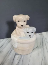 Vintage Ceramic Puppy Figurine In Bathtub By Artmark Japan Collectible