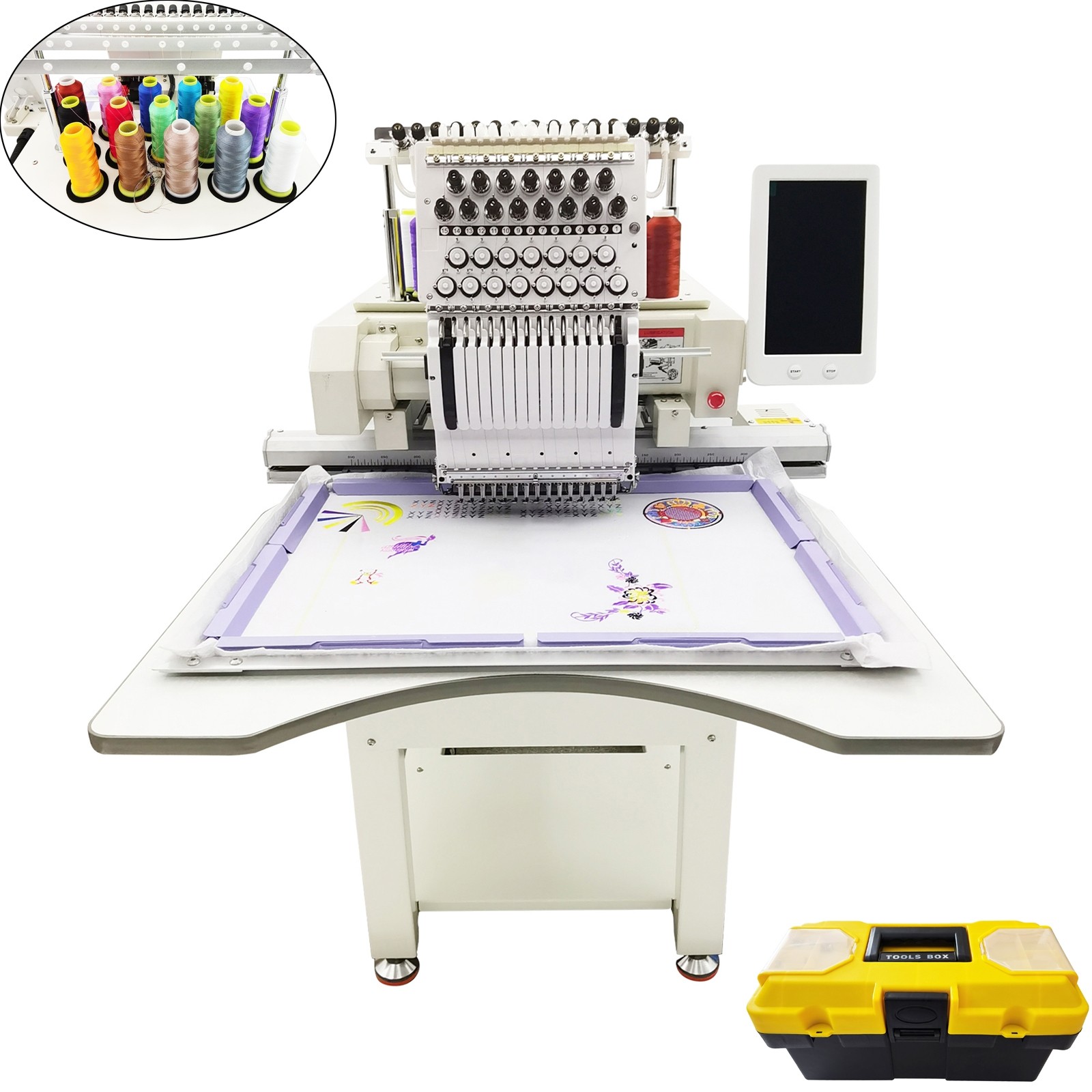 Commercial 110V-220V Single Head 15 Needles Automatic Embroidery Machine