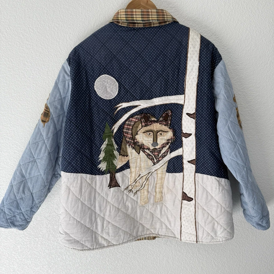 Chaqueta Acolchada De Colección Parche Magic Mediana Para Mujer Wolf Cabin Reversible Grannycore Foto 2 de 4