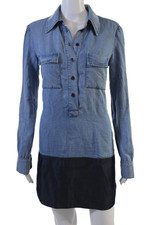 Reformation Women Shirt Dress Blue Collared Long Sleeve 100% Tencel Size XS