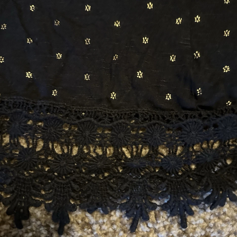 Women’s Cover Up Swim Dress. A.N.A. 1X Black With Gold Design Lace Fringe Hem - Image 2 of 3