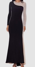 Xscape Women's Black Two-Tone Long-Sleeve Jersey-Knit Gown Dress Size 16