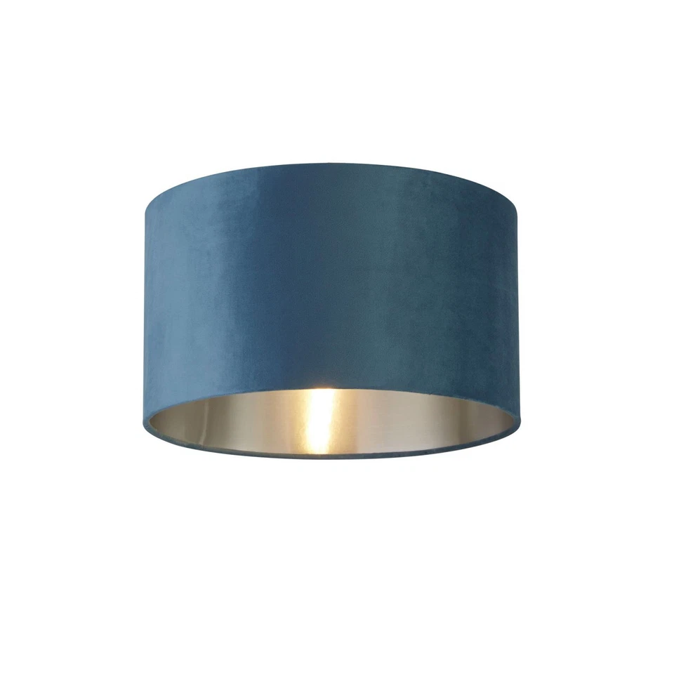 Paralume Tessuto Rotondo Ø 38 Cm Per Lampadario Velluto E27 E14 Petrolio Argento - Immagine 2 di 3