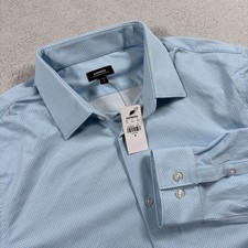 Express Slim Modern Tech 1MX Mens Light Blue Micro Dot Button Down Shirt M NEW