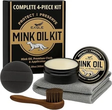 Mink Oil Leather Care Kit - Conditioner, Cleaner, Waterproof Formula, 4 Pieces