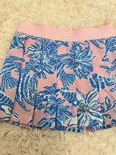 Lilly Pulitzer Luxletic Girls Pink/Blue Floral Pleated Pull-On Skirt 4-5