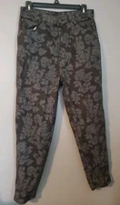 Vintage GITANO JEANS BLACK FLORAL PATTERN Women's 14 High Rise Tapered Leg RARE