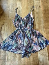 Show Me Your Mumu Women's Pink Blue Palm Leaf Romper Spaghetti Strap Hawaiian XS