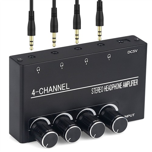 Headphone Amplifier 4 Channel 3.5/6.35MM Stereo Amplifier Mini Earphone Splitte - Picture 2 of 9