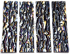 4 PIECES 1" x 4" BLACK IRIDIZED GRANITE RIPPLE TEXTURED BULLSEYE GLASS 90 COE