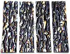 4 PIECES 1" x 4" BLACK IRIDIZED GRANITE RIPPLE TEXTURED BULLSEYE GLASS 90 COE