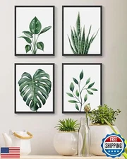 Drsoum Botanical Canvas Framed Wall Art Watercolor Green Leaf Tropical Plant 