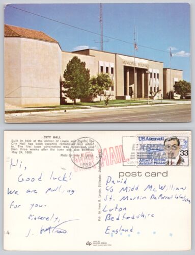 s24621 City Hall Stillwater Oklahoma USA  postcard 1988 stamp - Picture 1 of 3