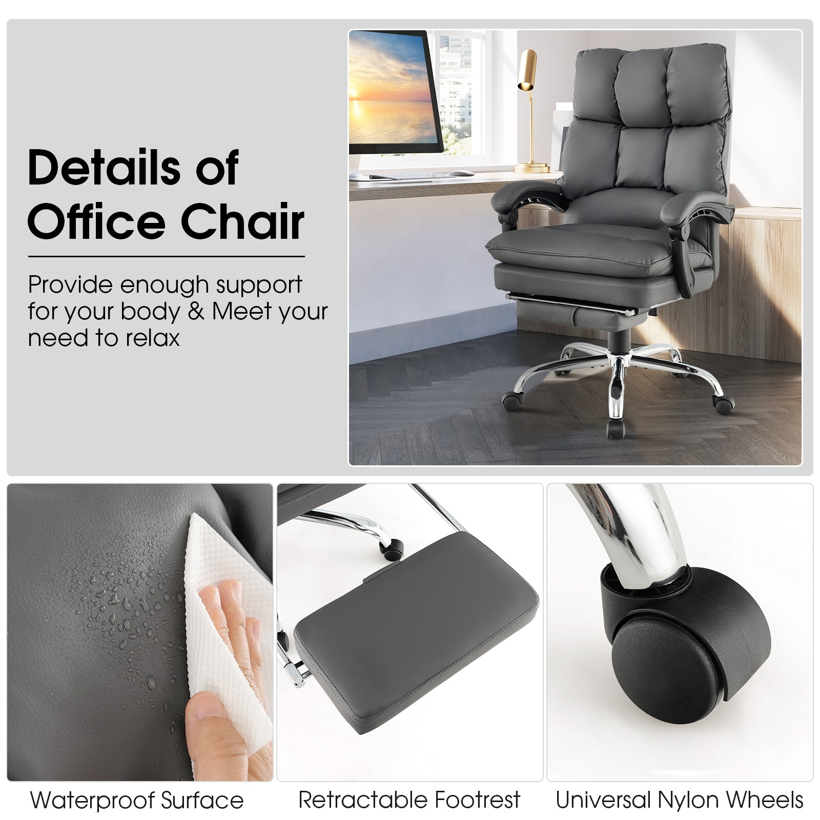 Soft Padded Office Chair Ergonomic Adjustable Reclining High Back