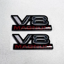 2x V8 Front Fender Door Emblem Chrome Red Badge NamePlate 94-01 Magnum1500 Van