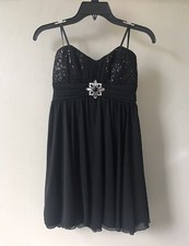 New Elegant Junior Sequins Crystal Flower Party Prom Black Chiffon Dress Size 3