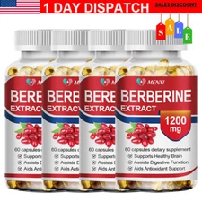 1-4Packs 1200mg Berberine Capsules, Natural HCL Extract,Healthy Cholesterol Caps