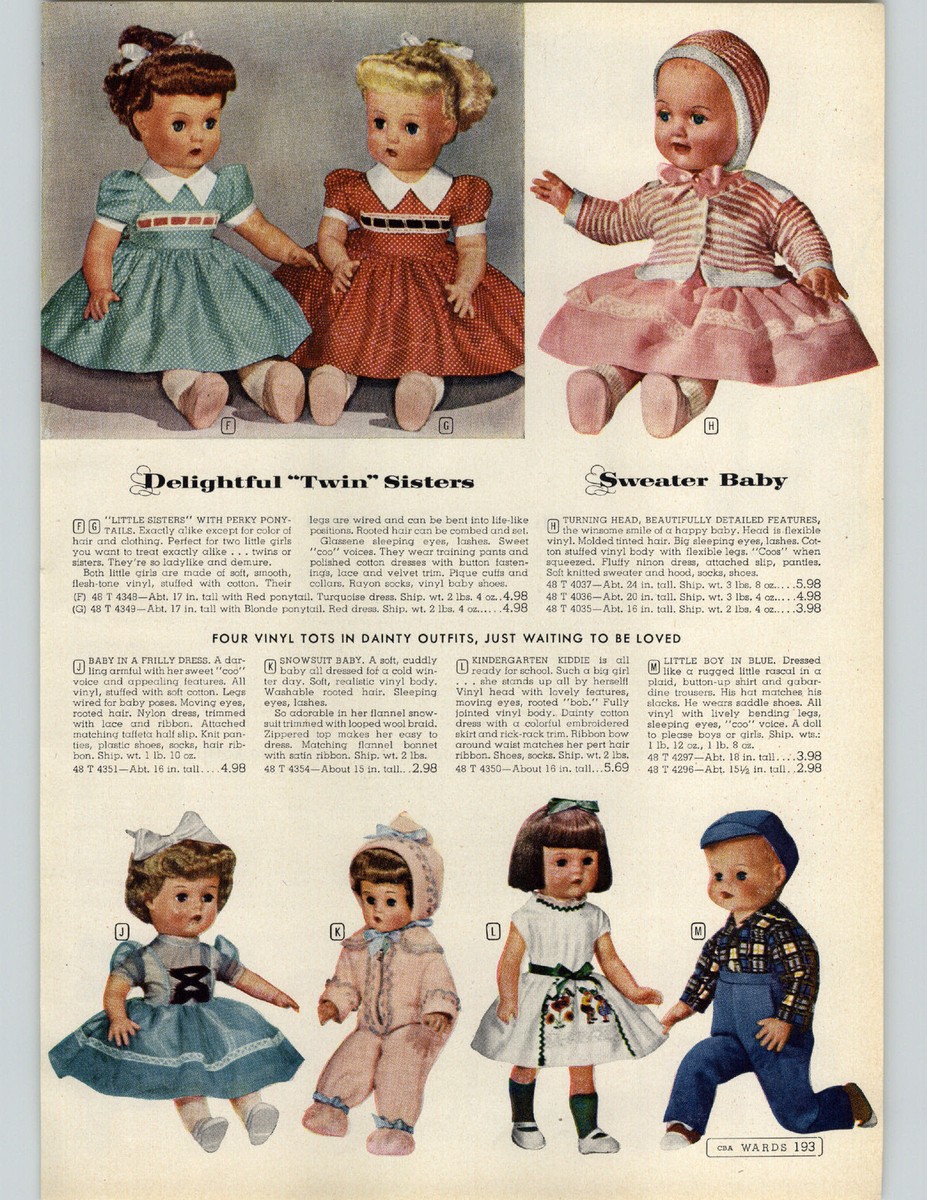 1957 PAPER AD Doll Dewdrop Linda Sunny Tears Cry Twin Sisters